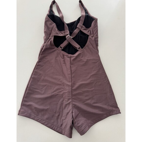 short romper Scoop Neck Sleeveless Active padded lined Gym Yoga Playsuit brown M - Picture 8 of 12